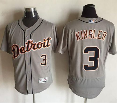 Tigers #3 Ian Kinsler Grey Flexbase Authentic Collection Stitched MLB Jersey - Click Image to Close